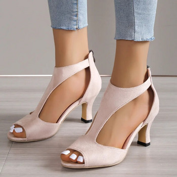 2023 Νέα απλά και μοντέρνα παπούτσια με φερμουάρ στο πίσω μέρος Fishmouth Γυναικεία καλοκαιρινά Stiletto Roman Sandals Σανδάλια σχεδιαστών