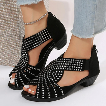 2023 Нови модни удобни сандали Дамски кристални цип Кристални вътрешни обувки Дамски обувки с отворени пръсти