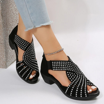 Άνετα σανδάλια μόδας 2023 Γυναικεία παπούτσια με φερμουάρ κρυστάλλινο φερμουάρ Γυναικεία παπούτσια ανοιχτής μύτης
