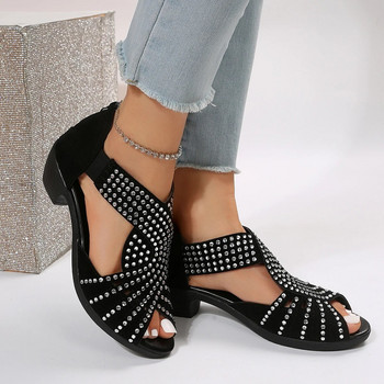 Άνετα σανδάλια μόδας 2023 Γυναικεία παπούτσια με φερμουάρ κρυστάλλινο φερμουάρ Γυναικεία παπούτσια ανοιχτής μύτης