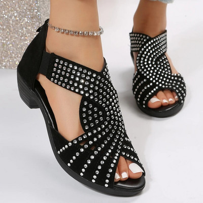 2023 Нови модни удобни сандали Дамски кристални цип Кристални вътрешни обувки Дамски обувки с отворени пръсти