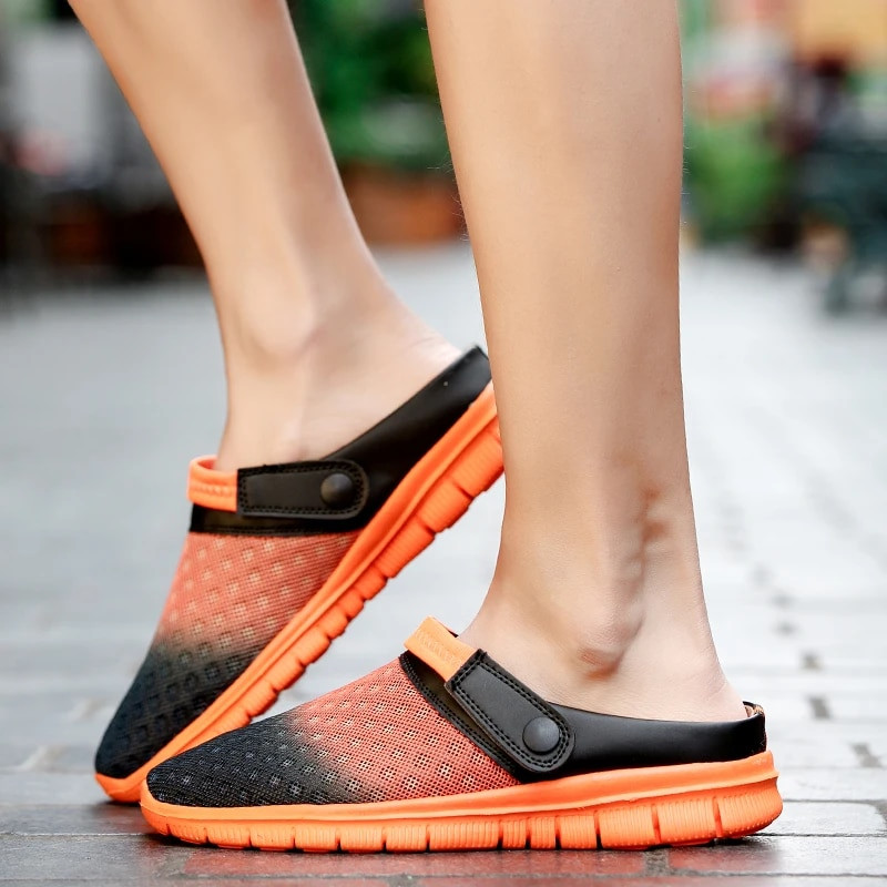 YISHEN Vīrieši Sievietēm Vasaras Sandales Tīkla mūļi Elpojošs Polsterēts Pludmales Flip Flops Kurpes Cietas Plakanas Vannas čības Ārpus Vīriešu Čības