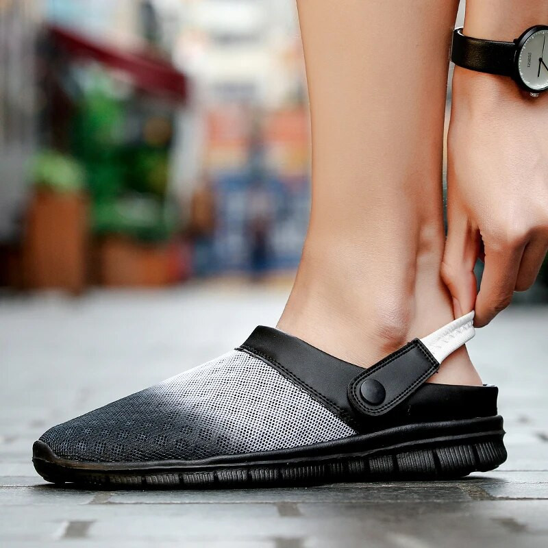 YISHEN Vīrieši Sievietēm Vasaras Sandales Tīkla mūļi Elpojošs Polsterēts Pludmales Flip Flops Kurpes Cietas Plakanas Vannas čības Ārpus Vīriešu Čības