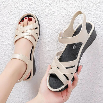 Sandalias de tacón de 4cm para mujer, zapatos de plataforma informales de Pu, venta al por mayor, envío directo