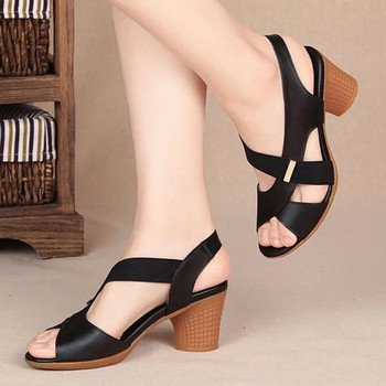 Обувки за жени 2024 г. Нови дамски сандали с отворени пръсти Модни офис сандали Дамски дамски обувки с кръгли пръсти и дебел ток Римски обувки
