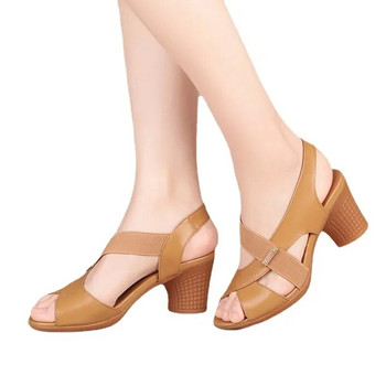 Обувки за жени 2024 г. Нови дамски сандали с отворени пръсти Модни офис сандали Дамски дамски обувки с кръгли пръсти и дебел ток Римски обувки
