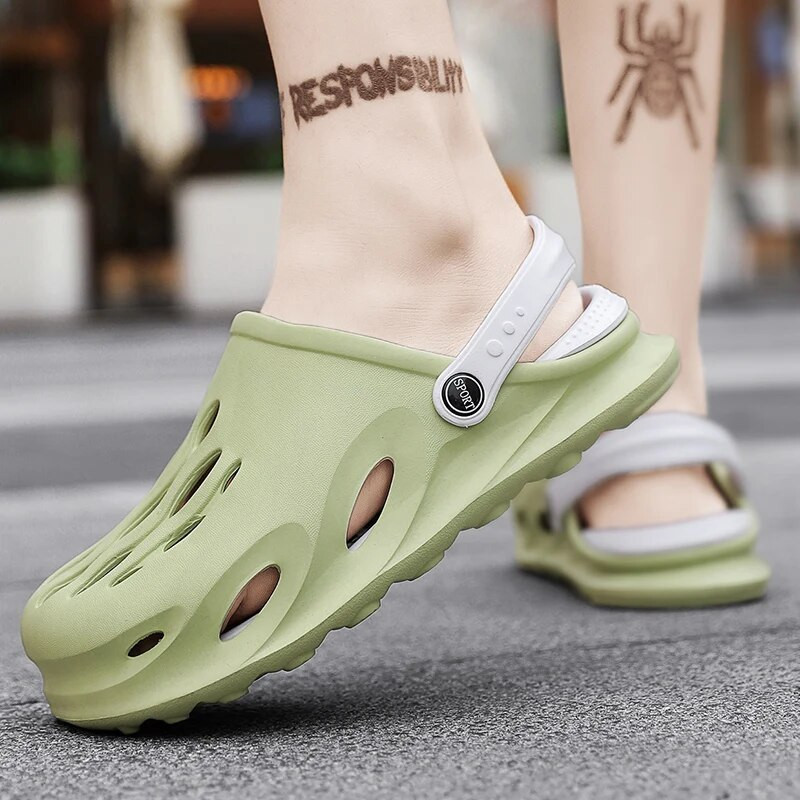 Vīriešu sandales ikdienas apavi EVA platforma sandales koka tupeles Vasaras pludmales čības Bieza zole Mode dārza apavi Ūdens apavi Vannas istaba