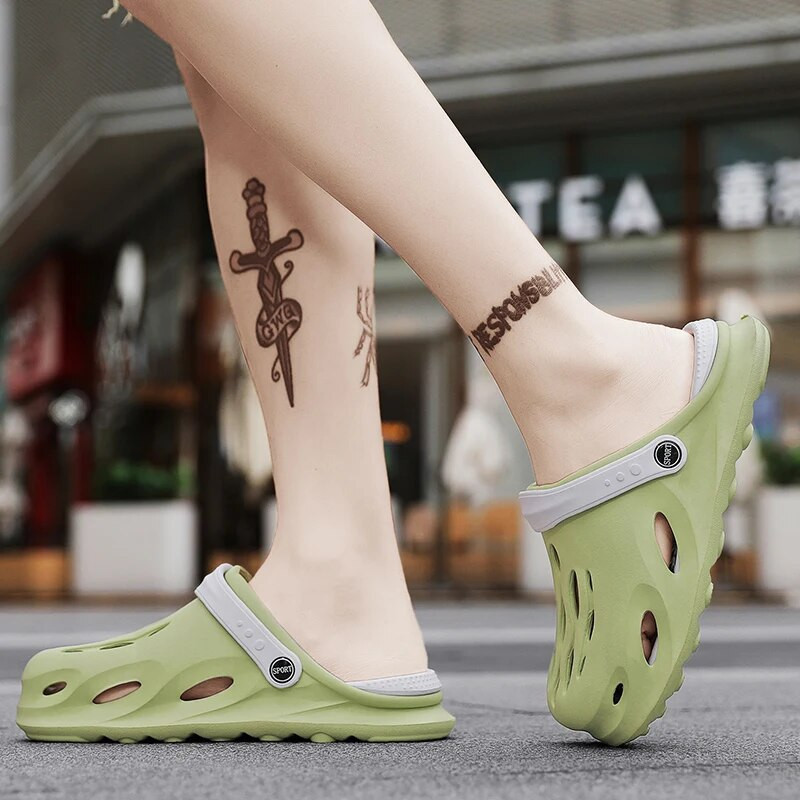 Vīriešu sandales ikdienas apavi EVA platforma sandales koka tupeles Vasaras pludmales čības Bieza zole Mode dārza apavi Ūdens apavi Vannas istaba