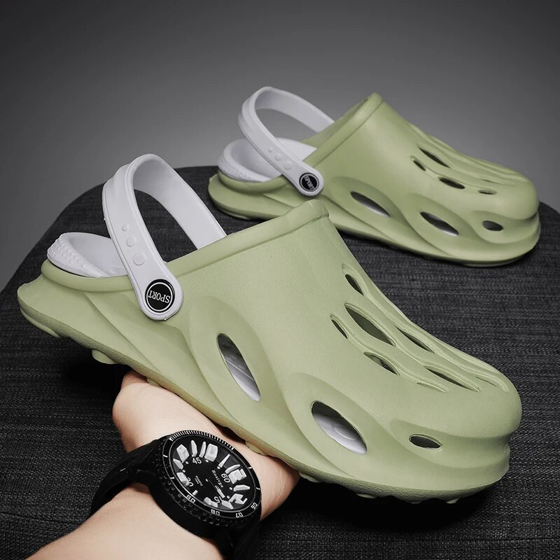 Vīriešu sandales ikdienas apavi EVA platforma sandales koka tupeles Vasaras pludmales čības Bieza zole Mode dārza apavi Ūdens apavi Vannas istaba