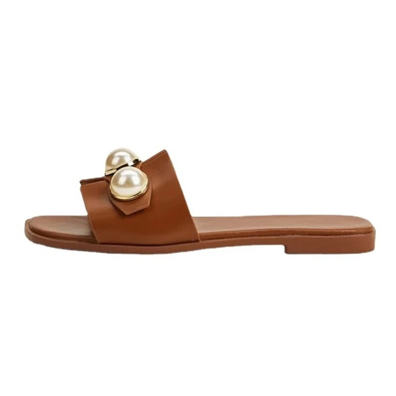 Új női papucsok divat alkalmi gyöngy egyszínű laposok egyszerű kültéri komfort puha talpú strandszandálok női szandálok