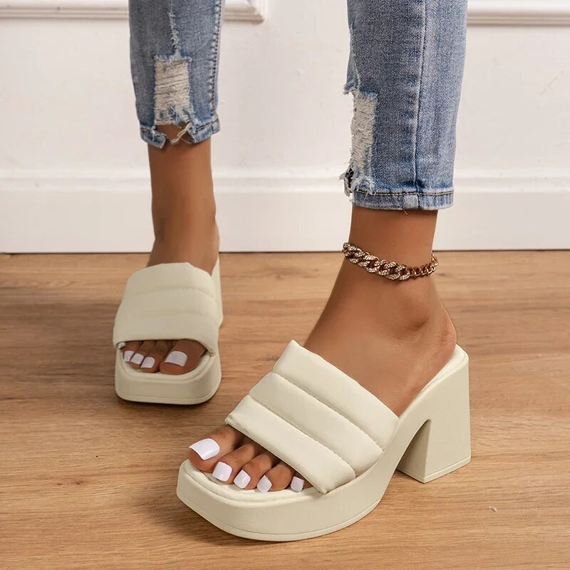 Platformas sandales ar bieziem papēžiem Sievietēm Vasaras augstpapēžu kurpes Mūļa čības Sieviešu komforts Mīkstas, ikdienas pludmales slidkalniņi