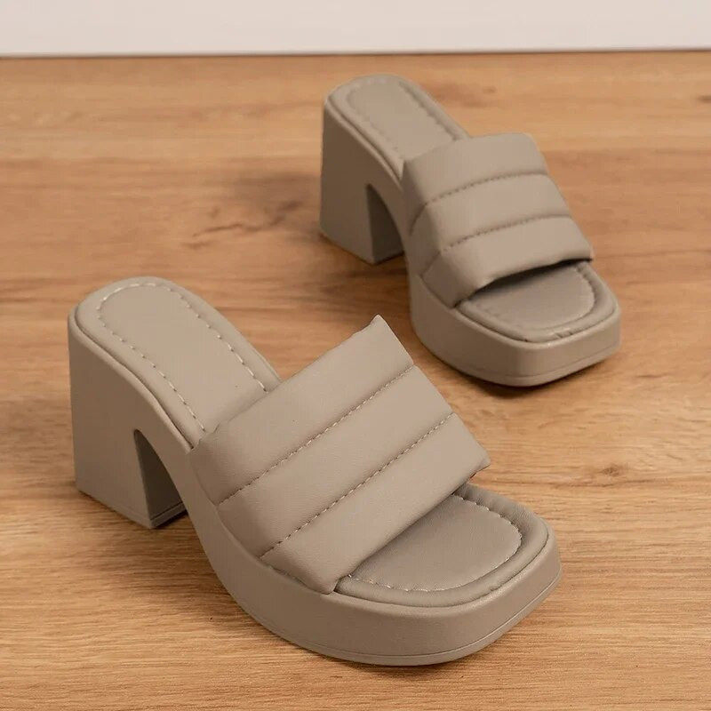 Platformas sandales ar bieziem papēžiem Sievietēm Vasaras augstpapēžu kurpes Mūļa čības Sieviešu komforts Mīkstas, ikdienas pludmales slidkalniņi