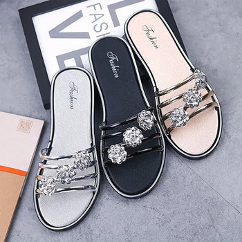 Дамски модни Peep Toe сребърни висококачествени противоплъзгащи плажни сандали Дамски ежедневни златни кристални летни домашни сандали G6049