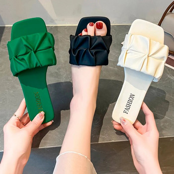 Καλοκαιρινές παντόφλες Γυναικείες σαγιονάρες 2024 Νέες πλισέ κορεάτικες παντόφλες Γυναικεία πέδιλα Πράσινα slip On παπούτσια Μεγάλο μέγεθος 35-42