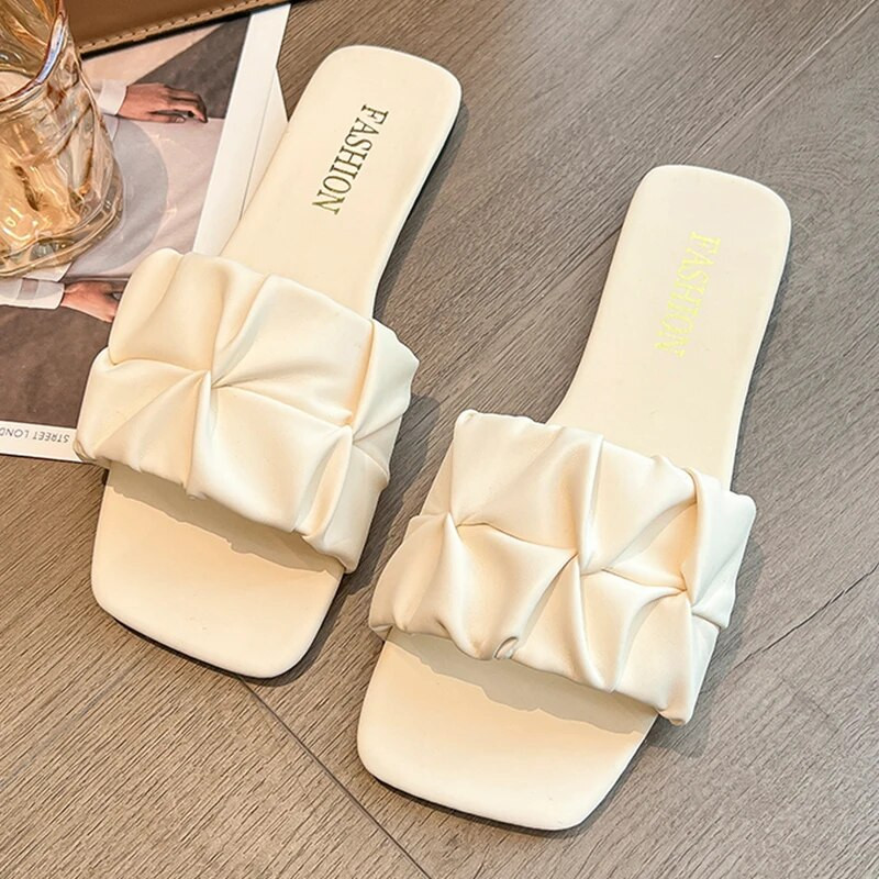 Nyári női papucs papucs, lapos, 2024-es új, redőzött koreai papucs, női szandál, zöld cipzár, nagy méretű, 35-42