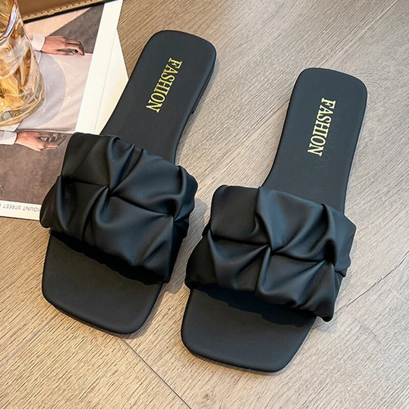 Nyári női papucs papucs, lapos, 2024-es új, redőzött koreai papucs, női szandál, zöld cipzár, nagy méretű, 35-42