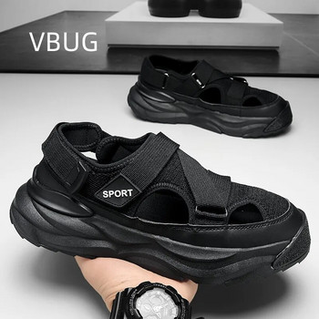 Мъжки летни сандали Неплъзгащи се модни удобни ежедневни приплъзващи се дишащи водоустойчиви кръгли пръсти на платформа с плосък ток Летни основни