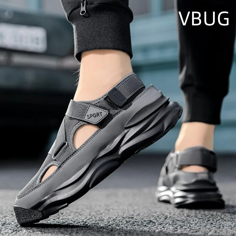 Vīriešu vasaras sandales Neslīdošas Modes Ērtas Ikdienišķas Slip-On Elpojošas Ūdensnecaurlaidīgas apaļas purngala platforma Plakana Papēža Vasaras Galvenā