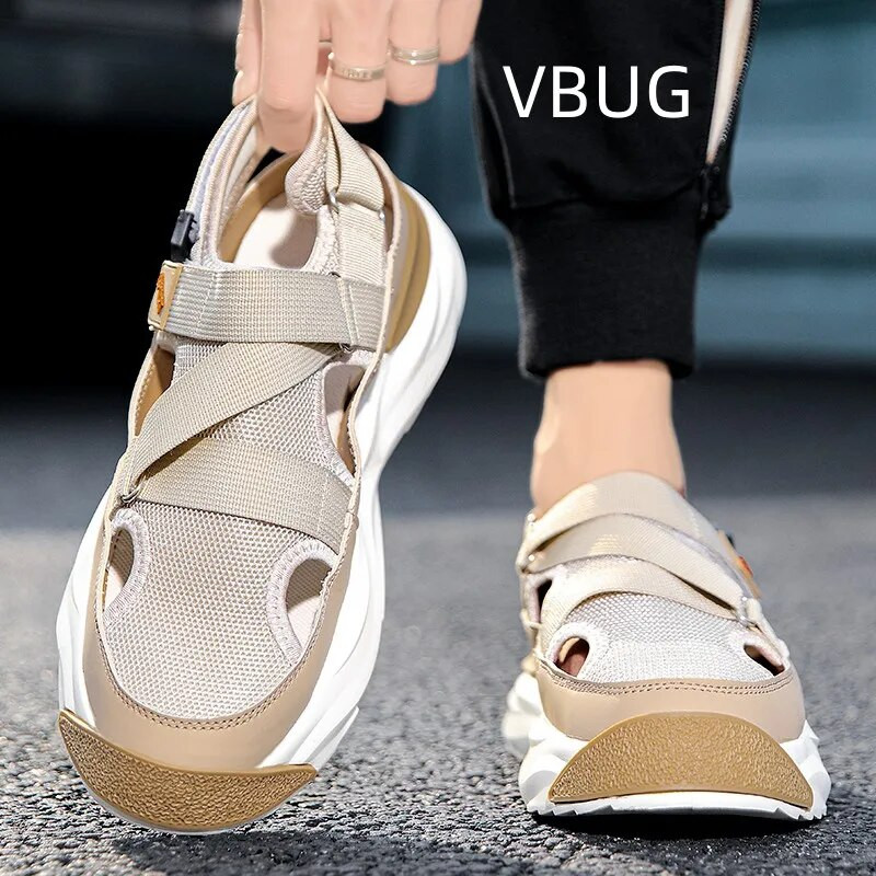 Vīriešu vasaras sandales Neslīdošas Modes Ērtas Ikdienišķas Slip-On Elpojošas Ūdensnecaurlaidīgas apaļas purngala platforma Plakana Papēža Vasaras Galvenā