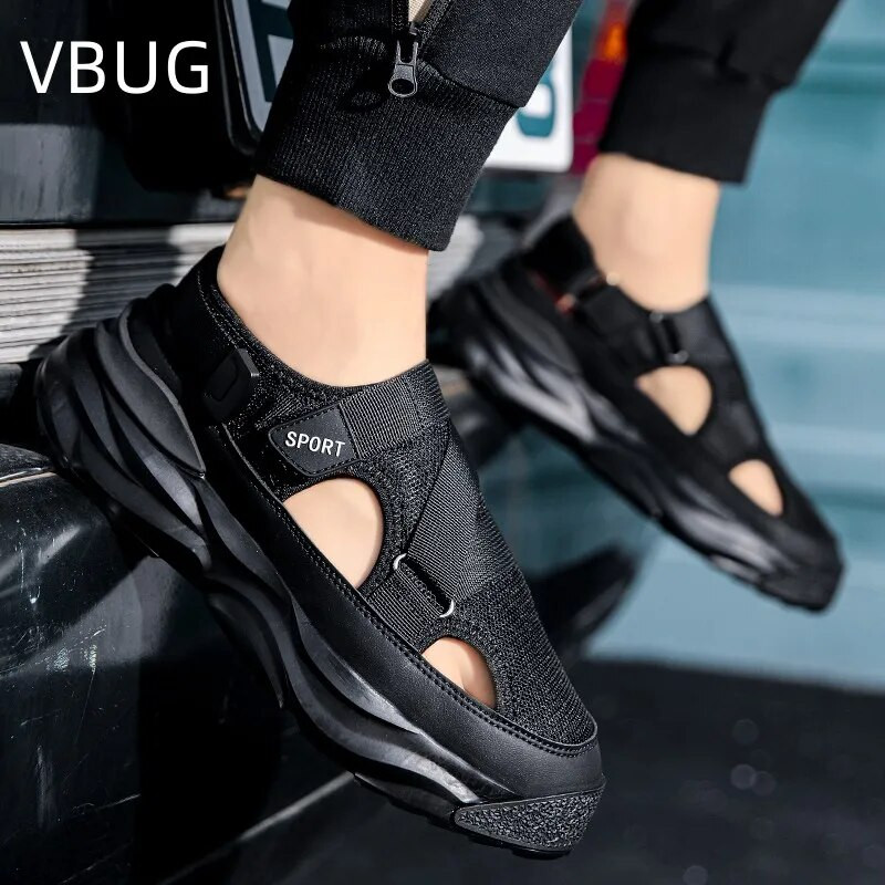 Vīriešu vasaras sandales Neslīdošas Modes Ērtas Ikdienišķas Slip-On Elpojošas Ūdensnecaurlaidīgas apaļas purngala platforma Plakana Papēža Vasaras Galvenā