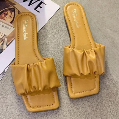 Sieviešu čības ar plakanām čībām 2023. gada vasarā, jaunas stilīgas kvadrātveida kroku sandales sievietēm, ikdienišķas, vienkrāsainas kurpes