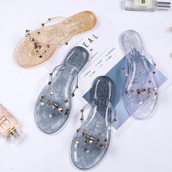 Дамски желеобразни обувки с нитове и шпилки Ежедневни джапанки за свободното време за дъждовни дни Плоски чехли против плъзгане Zoris 36