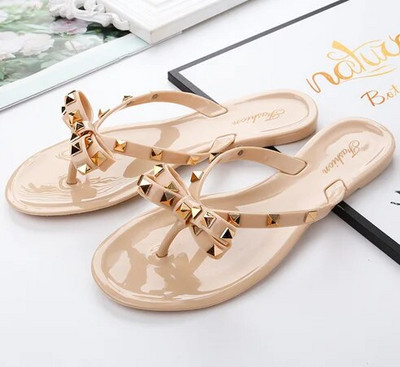 Női alacsony árú zselés cipők szegecsek szegecsek íjcsomó szabadidő Napi papucsok esős napokra csúszásgátló lapos papucsok Zoris 36