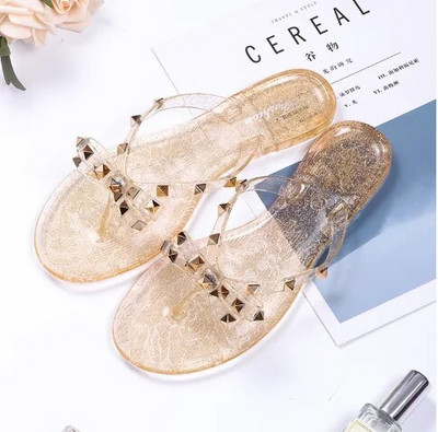 Női alacsony árú zselés cipők szegecsek szegecsek íjcsomó szabadidő Napi papucsok esős napokra csúszásgátló lapos papucsok Zoris 36