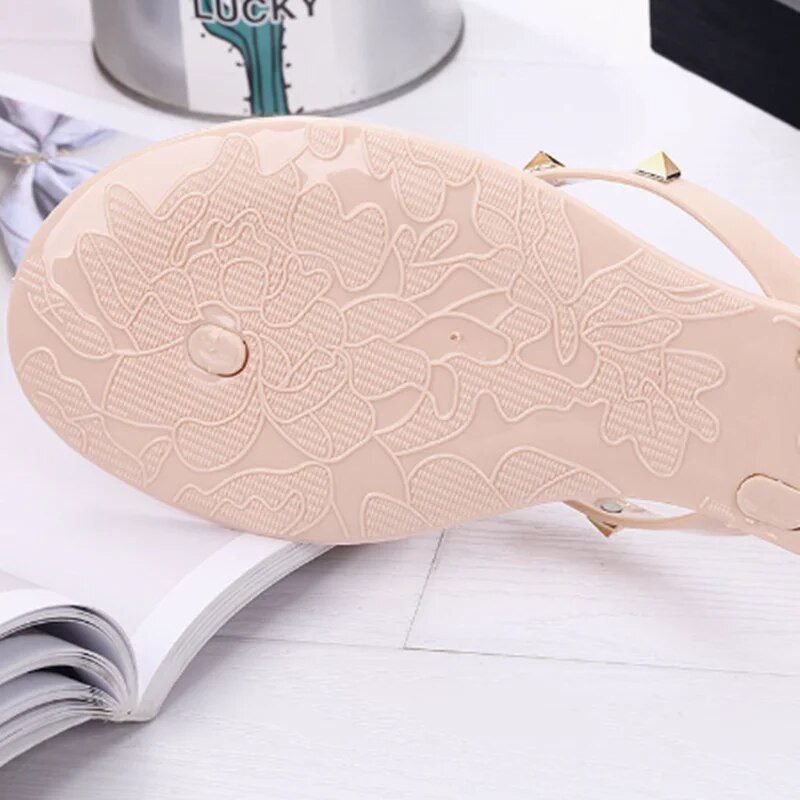 Női alacsony árú zselés cipők szegecsek szegecsek íjcsomó szabadidő Napi papucsok esős napokra csúszásgátló lapos papucsok Zoris 36