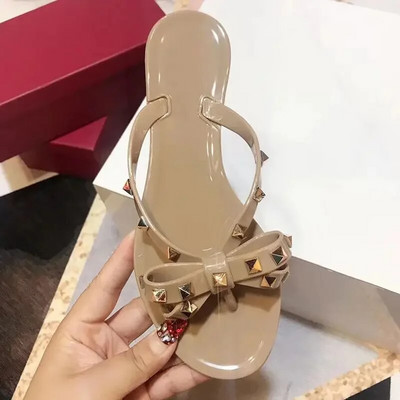 Izmērs 36-42 2024 Karstā izpārdošana Mode Sieviešu flip Flops Vasaras Kurpes Forši Pludmales Kniedes Liels Bow Plakanas Sandales Želejā Kurpes Sandales Meitenēm