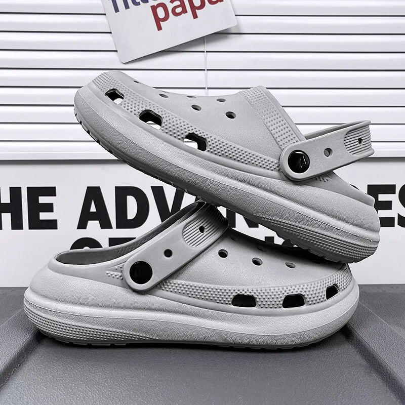 2023 Férfi, vastag alsó csúszásgátló szandál férfi nyári barkácsszandál légáteresztő pár szabadtéri strand lyukas papucs könnyű cipő
