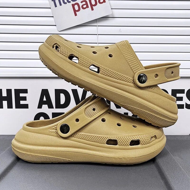 2023 Férfi, vastag alsó csúszásgátló szandál férfi nyári barkácsszandál légáteresztő pár szabadtéri strand lyukas papucs könnyű cipő