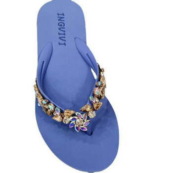 Чехли Дамски бляскави джапанки Лято 2023 Мода На открито Плажни чехли на танкетка с верига от кристали Jelly Хавайски плоски сандали
