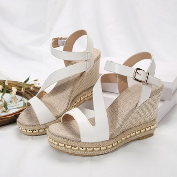 Една дума катарама дамски наклонен ток сандал на платформа нов стил кифла с висок ток римски обувки Европейски и стил