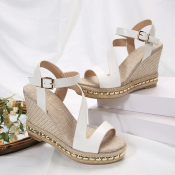 Една дума катарама дамски наклонен ток сандал на платформа нов стил кифла с висок ток римски обувки Европейски и стил