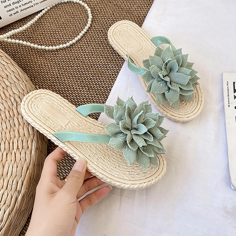 Női nyári alkalmi flip-flop papucs puha alsó csúszásmentes, légáteresztő virágos otthoni alkalmi papucsok édes tengerparti ünnepi papucsok