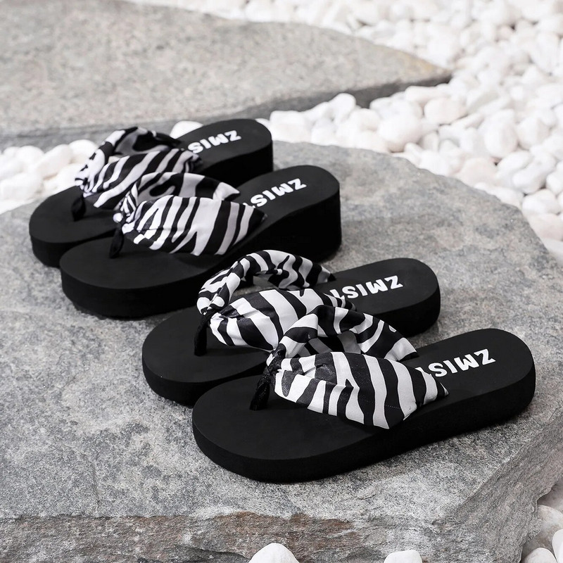 Sievietēm Mājas Čības Zebra Vēnas Sieviešu ķīļi Flip-flop āra ikdienas apavi Vasaras platforma Unisex Sieviešu vieglas sandales sānos