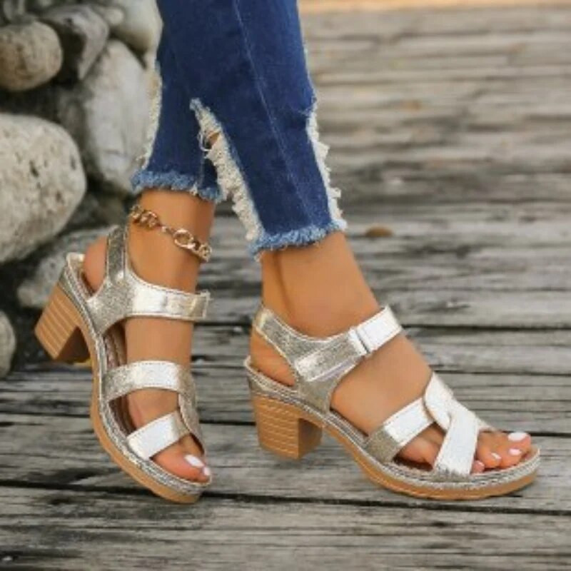 Női magassarkú szandálok 2024 nyári ruha vaskos nyitott orrú cipők új dizájn márka slingback szandálok női Zapatos Muje