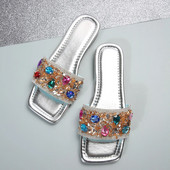 Nyári fényes papucs nőknek új női lapos strandpapucs Női ezüst szandál szabadtéri cipő Luxus Designer Plus Size 43