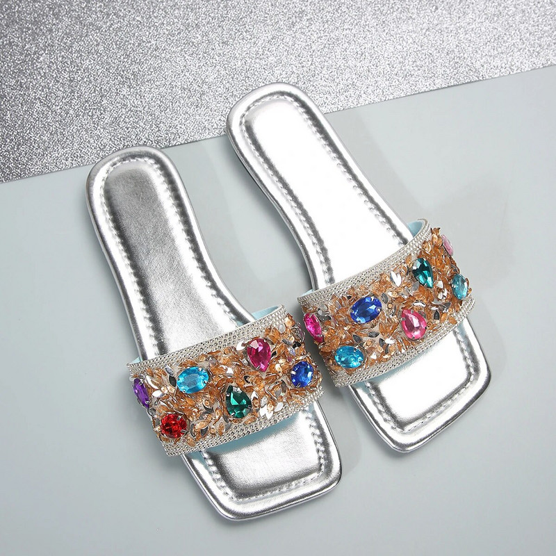 Nyári fényes papucs nőknek új női lapos strandpapucs Női ezüst szandál szabadtéri cipő Luxus Designer Plus Size 43