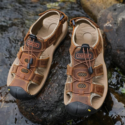 Мъжки кожени сандали Летни класически мъжки сандали за открито Меки удобни плажни сандали Чехли Мъжки обувки Голям размер 38-48