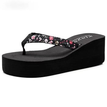Модни черни чехли на клин Дамски сандали Ежедневни плажни джапанки Летни обувки Плъзгачи на платформа Високи токчета SX2114