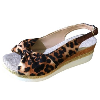 Δωρεάν αποστολή Vacation Wedge Sandals for Summer Women Leopard Pattern Decor Σανδάλια Espadrille Comfort Platform Παπούτσια παραλίας