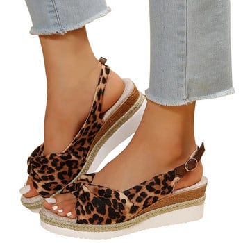 Δωρεάν αποστολή Vacation Wedge Sandals for Summer Women Leopard Pattern Decor Σανδάλια Espadrille Comfort Platform Παπούτσια παραλίας