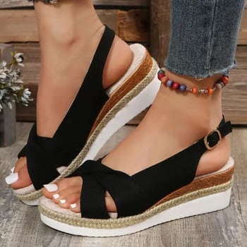2024 Летни сандали на танкетка Дамски модни гладиаторски обувки с отворени пръсти на платформа за жени Леки неплъзгащи се плажни сандали Sandalias Planas