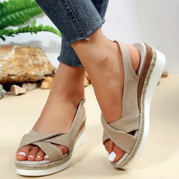 2024 Летни сандали на танкетка Дамски модни гладиаторски обувки с отворени пръсти на платформа за жени Леки неплъзгащи се плажни сандали Sandalias Planas