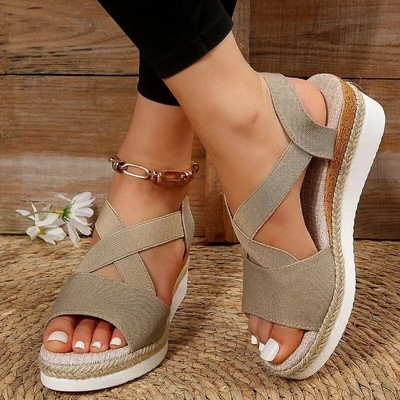 Sieviešu ķīļveida sandales ar platformu, 2024. gada vasaras lielizmēra Espadrilles sandales sievietēm Retro āra sieviešu ikdienas apavi