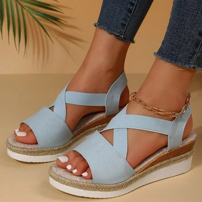 Sieviešu ķīļveida sandales ar platformu, 2024. gada vasaras lielizmēra Espadrilles sandales sievietēm Retro āra sieviešu ikdienas apavi