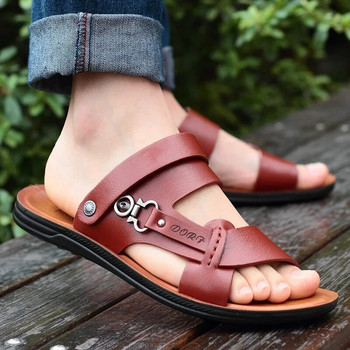Кожени сандали Нови летни мъжки модни тенденции с отворени пръсти Плажни обувки Чехли Летни сандалии Гладиаторы Sandalias Sandale Homme