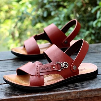 Кожени сандали Нови летни мъжки модни тенденции с отворени пръсти Плажни обувки Чехли Летни сандалии Гладиаторы Sandalias Sandale Homme